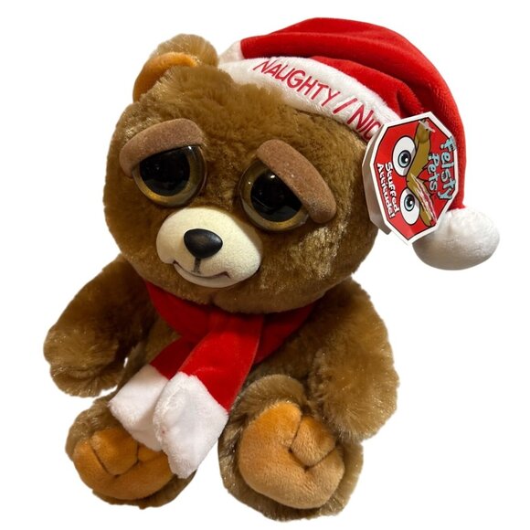 Feisty Pets Naughty Nice Teddy Bear Plush Stuffed Animal Santa Hat & Scarf 2015 - Picture 2 of 10